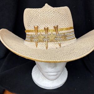Cream and Gold Women's Straw Gold Hat